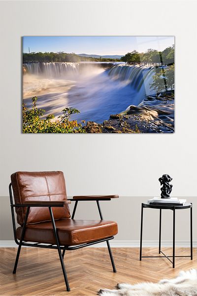 Vosevu Pictură pe sticlă orizontală cu peisaj de cascadă superbă, decor modern pentru birou, decorare de perete cadou