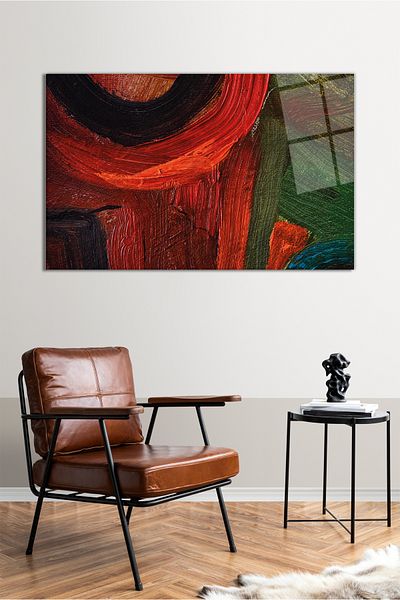 Vosevu Red Brush Stroke Horizontal Glass Painting, Modern Home Office Decor, Gift Wall Decoration, Unbreakable