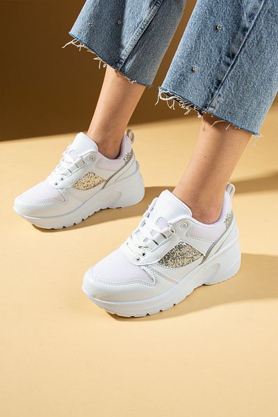 Pembe Potin White Women's Sports Sneakers Lace-up Casual Comfortable Sole Shoes