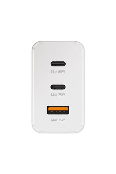 ABYZ 65W Fast Charger, Dual USB-C/A, 230V, White. ABYZ™ Safe fast charging.