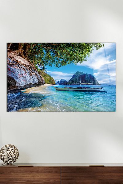 Vosevu Peisaj tropical din Filipine Tablou orizontal din sticlă, decor modern pentru birou, decorare de perete cadou