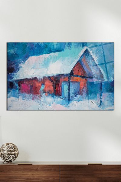Vosevu Vopsea în ulei Aspect Casă de iarnă Tablou orizontal din sticlă, Decor modern pentru birou, Decorare de perete cadou