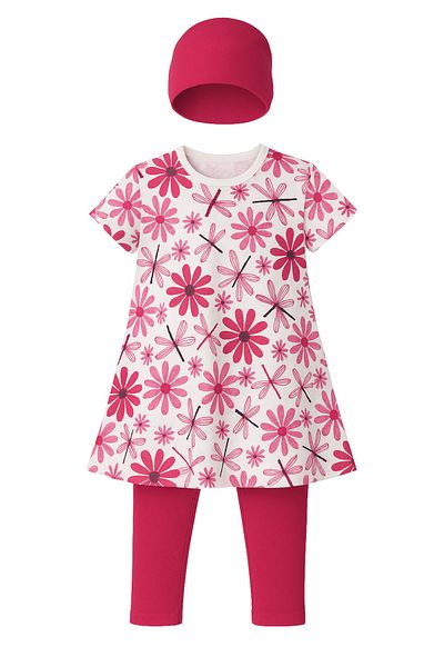TESMAY Short Sleeve Children's Swimsuit with Tights 3-Piece Set Water Repellent Dress Swimsuit Slim Fit with Bonnet for Ages 5-14