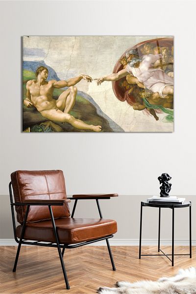 Vosevu Michelangelo Creation of Adam Horizontal Glass Painting, Μοντέρνα διακόσμηση γραφείου σπιτιού, διακόσμηση τοίχου δώρου