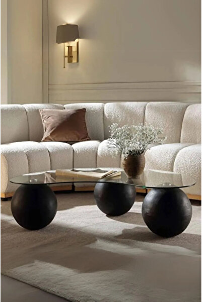 mkcarbone Modern Orta Sehpa & Küre Sehpa & Bohem Top Sehpa & Cam Sehpa Beyaz ...