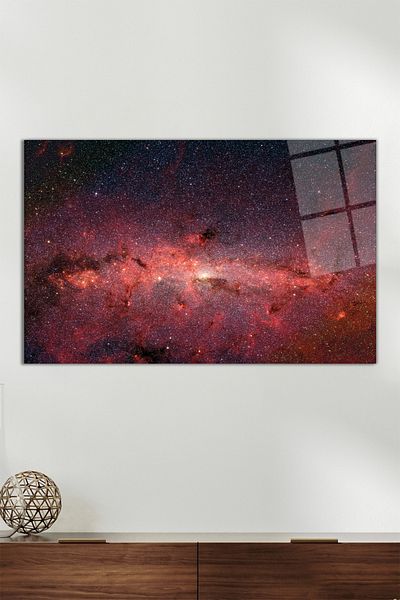 Vosevu Red Milky Way Galaxy Horizontal Glass Painting, Modern Home Office Decor, Gift Wall Decoration Unbreakable