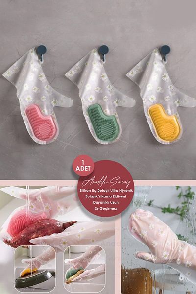 Anadolu Saray Ultra Hygienic Dishwashing Gloves with Silicone Tip Detail Waterproof Dishwashing and Cleaning Gloves