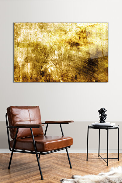 Vosevu Gold Lüks Soyut Yatay Cam Tablo, Modern Ev Ofis Dekoru, Hediyelik Duvar Dekorasyonu, Kırılmaz Cam