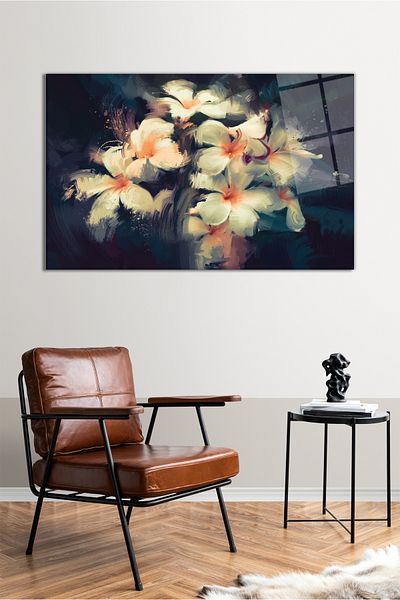Vosevu Ornamente Flori Orizontală Tablou din sticlă, Decor Modern Home Office Cadou Decorare Perete Rezistent la spargere