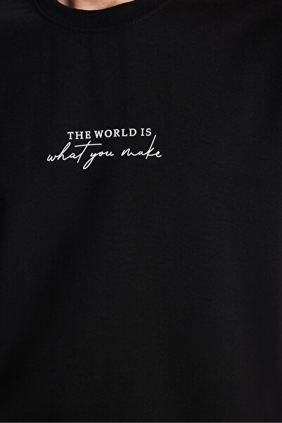 Tudors Ανδρικό μπλουζάκι Oversize Φαρδύ Βαμβακερό εμπριμέ με λαιμόκοψη μαύρο