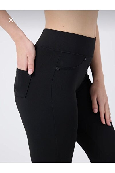 lzv Kadın Siyah Yüksek Bel Cep Detaylı Toparlayıcı Dalgıç Kumaş Tayt – Spor & Günlük Şıklık