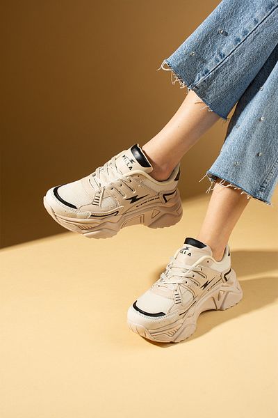 Pembe Potin Beige Women's Sports Sneaker Lace-Up Daily Comfortable Sole Shoes