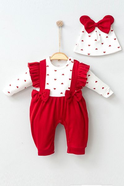 miniyou Red Opportunity Baby Girl Beret Jumpsuit with Heart My-1051Mc