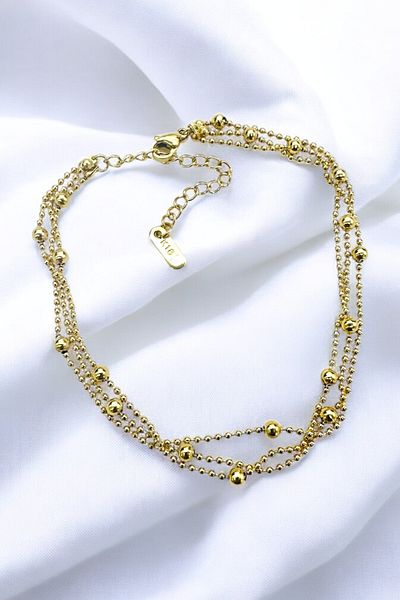 PETEK AKSESUAR Steel Uncertain Ball Beaded Chain Anklet