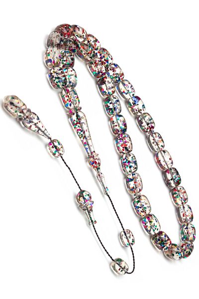 OTTOTESBİH Certified System Tasseled 9X12Mm Colorful Airplane Glass Rosary with Glitter Particles