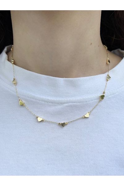 Eylülün Takısı Women's Gold Color Row Heart Necklace
