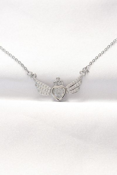 Skygo 316L Steel Silver Color Zircon Stone Heart Wing Necklace - Tj-Bko8515
