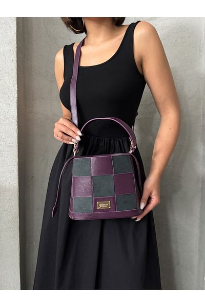 DERKON Genuine Leather Tezza Model Crossbody and Shoulder Bag Purple Color