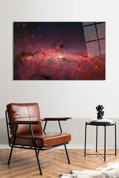 Vosevu Red Milky Way Galaxy Horizontal Glass Painting, Modern Home Office Decor, Gift Wall Decoration Unbreakable