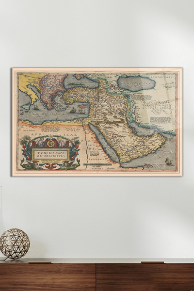 Vosevu Osmanlı Haritası Yatay Cam Tablo, Modern Ev Ofis Dekoru, Hediyelik Duvar Dekorasyonu, Kırılmaz Cam