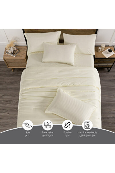 Donetella 4-Piece Comforter Set– Single Size 170x230 cm, Microfiber,Hotel Style Thin Striped (350 Gsm).
