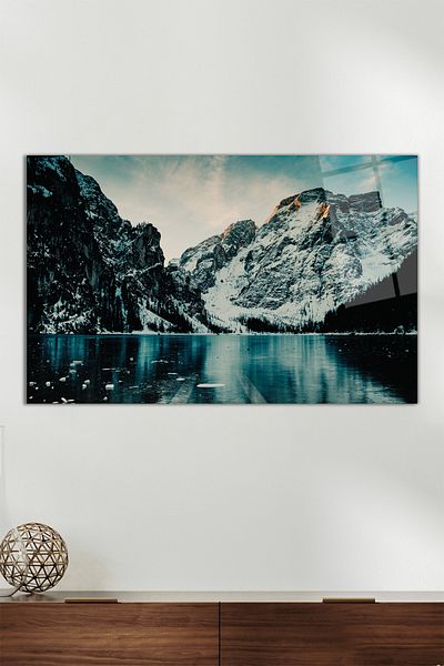 Vosevu Peisaj de munte zăpadă Pictură orizontală pe sticlă, decor modern pentru birou, decorare de perete pentru cadou Sticlă irezistibilă