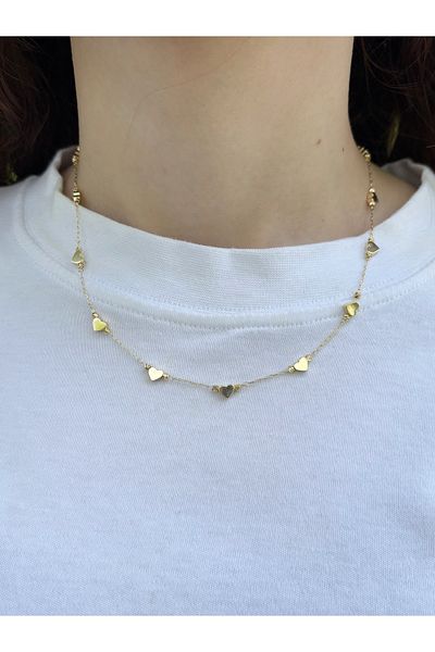 Eylülün Takısı Women's Gold Color Row Heart Necklace
