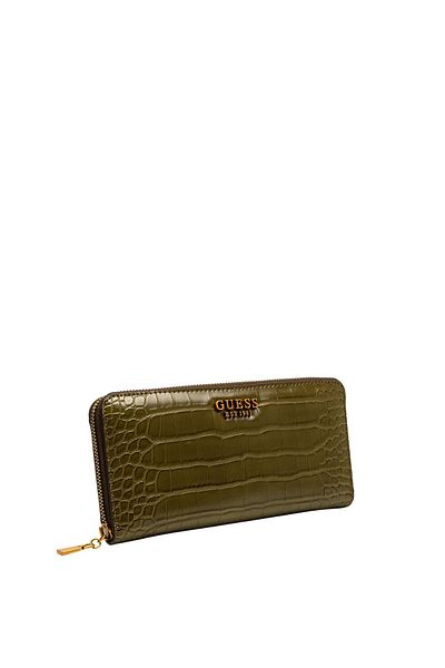 Guess Laurel Croc Print Zip Around Wallet, Olive