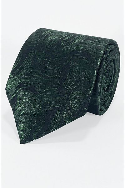 BLC Basic Line Co. Elegant Black Background with Green Paisley Microfiber Tie and Pocket Square Set – 7 cm