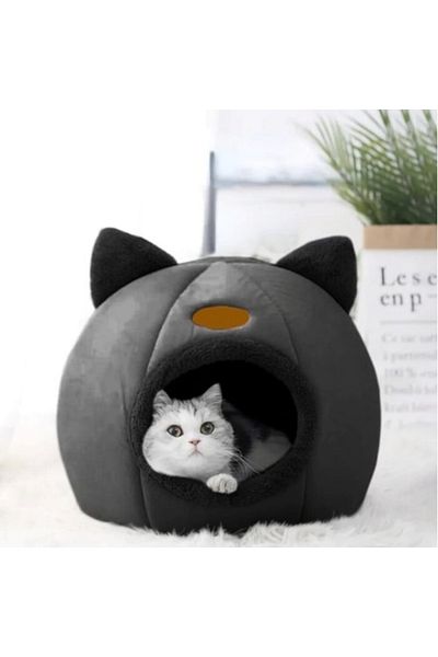 varioshop Culcus pentru Pisici si Caini VarioShop® in forma de casa cu urechi de pisica, material din plus, m