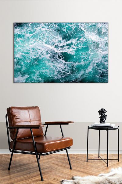 Vosevu Pictură pe sticlă orizontală Sea Wave, decor modern pentru birou, decorare de perete cadou, sticlă rezistentă la spargere