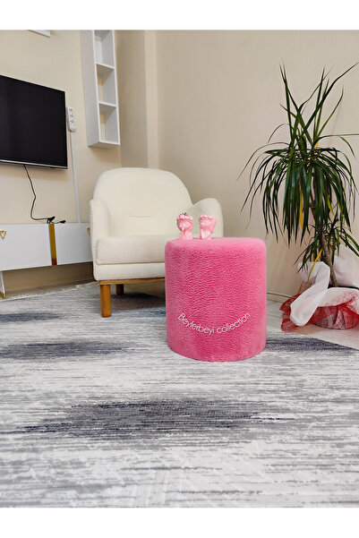 BEYLERBEYİ Puf , pembe peluş ,makyaj Pufu Puf Sandalye Ayak Uzatma Pufu 45 Cm Yükseklik