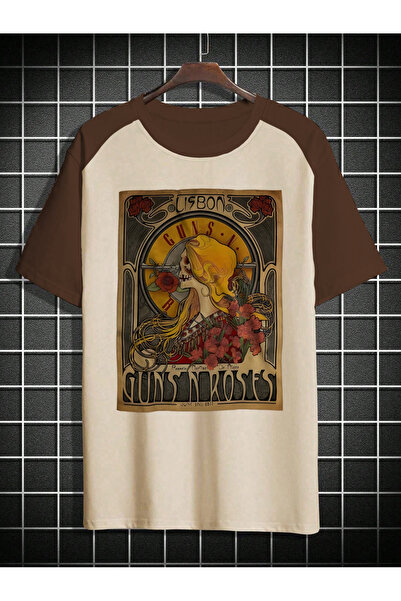 Rio Moda تي شيرت مطبوع بتصميم ملصق الروك والبنادق والورود