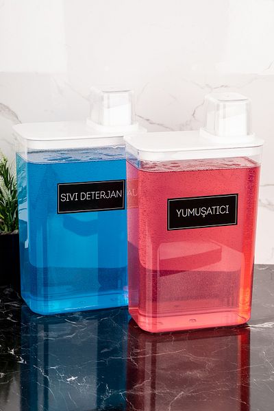 Dolkin Home Set of 2 Self-Scaled Detergent Dispenser Box Liquid Detergent Softener Labeled 3000 ml