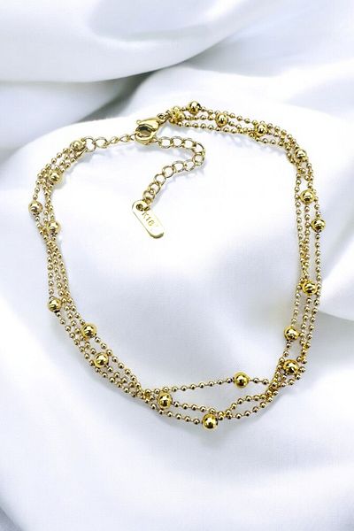 PETEK AKSESUAR Steel Uncertain Ball Beaded Chain Anklet