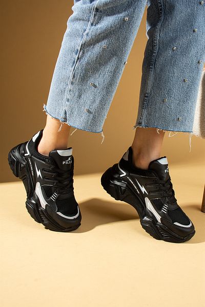 Pembe Potin Black Matte Women's Sports Sneaker Lace-Up Daily Comfortable Sole Shoes