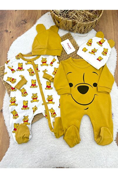 Papyon Baby Kids Winnie The Pooh Ayı Baskılı Erkek Bebek 2li Tulum Set 0-3/3-6 Ay
