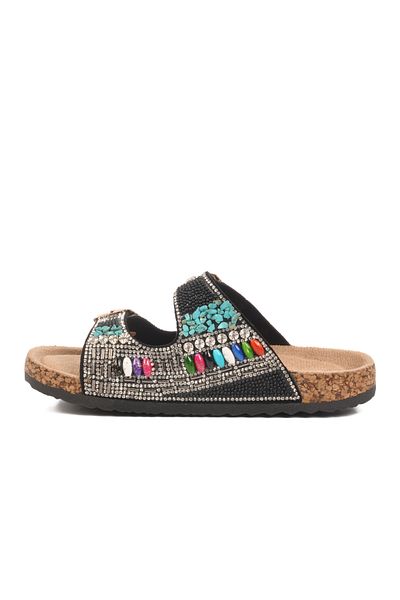 Guja Black Stone Embroidered Girl's Slippers 25Y106-6 F