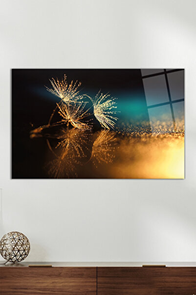 Vosevu Su Damlalı Karahindiba Yatay Cam Tablo, Modern Ev Ofis Dekoru, Hediyelik Duvar Dekorasyonu, Kırılmaz