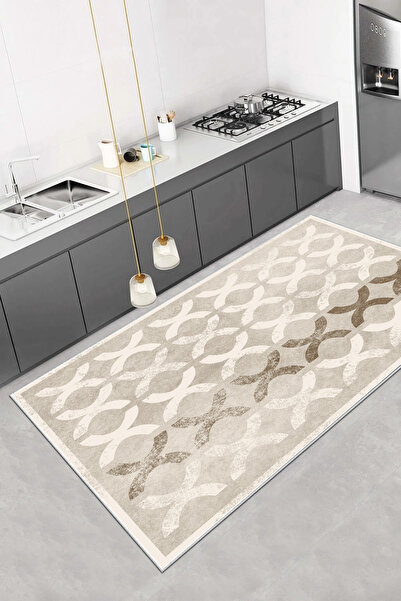 Halise Home Dijital Baskı Kaymaz Taban Yıkanabilir Kalın Dokulu Mutfak Halısı...