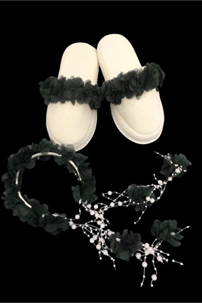 Massaltay Premium Maternity Slippers and Crown Set – Green Flower Detailed La...