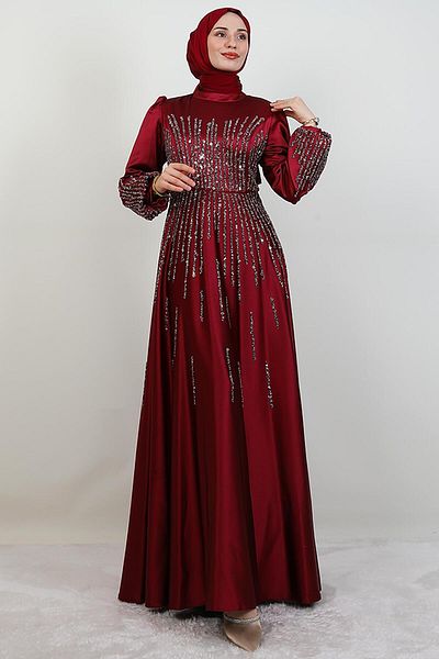GİYZAMİLA Βραδινό φόρεμα Aysu Stone Hijab Claret Red