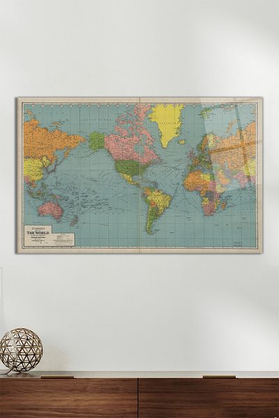 Vosevu Harta lumii standard Tabel orizontal din sticlă, decor modern pentru birou, decorare de perete pentru cadou, rezistentă la spargere
