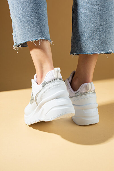 Pembe Potin White Women's Sports Sneakers Lace-up Casual Comfortable Sole Shoes