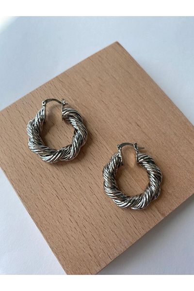 marsel aksesuar Imported Vintage Thick Twist Silver Hoop Earrings (3cm)