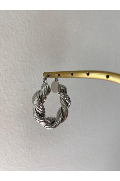 marsel aksesuar Imported Vintage Thick Twist Silver Hoop Earrings (3cm)
