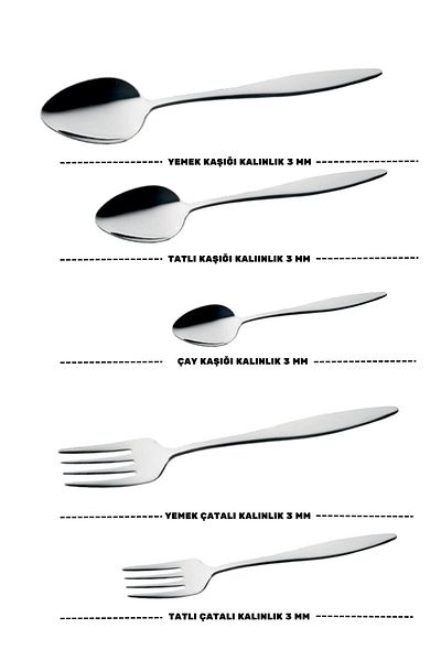 Lugga Ceyda Yemek - Dessert Fork Spoon and Tea Spoon Set 30 Pieces for 6 People