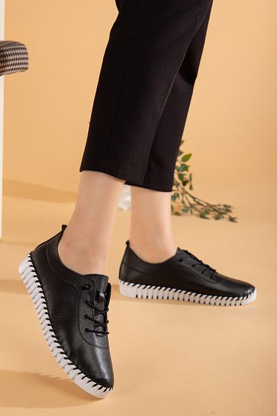 uway Genuine Leather Comfortable Orthopedic Daily Rubber Laced Soft Women's Shoes