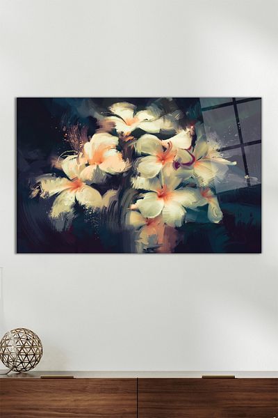Vosevu Ornamente Flori Orizontală Tablou din sticlă, Decor Modern Home Office Cadou Decorare Perete Rezistent la spargere