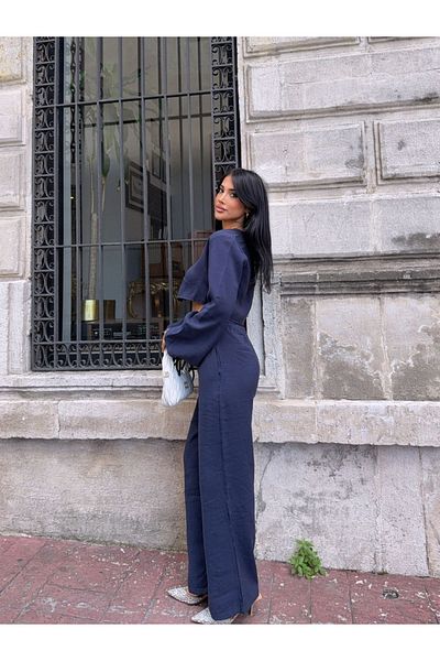 Ekim Store Crop Lace-Up Modal Shirt Pants Set
